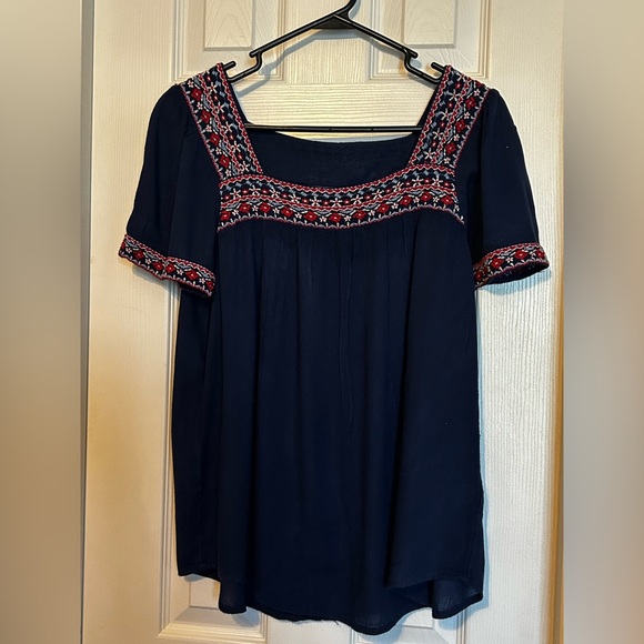 St. John’s Bay Navy Blue Embroidered Boho Peasant Top Size M - Picture 8 of 8